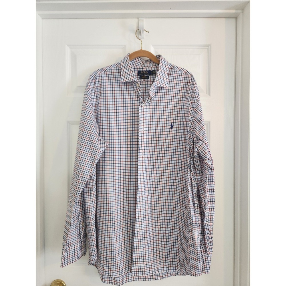 Polo Ralph Lauren Sz XL Men's Oxford Long Sleeve Shirt White Blue Red Plaid